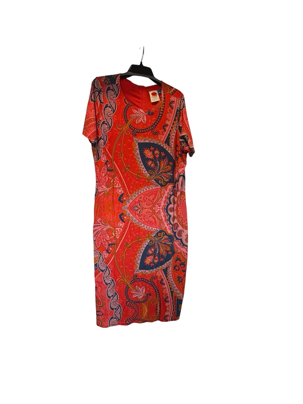FARM Rio Red Paisley Midi Dress with Navy Accents